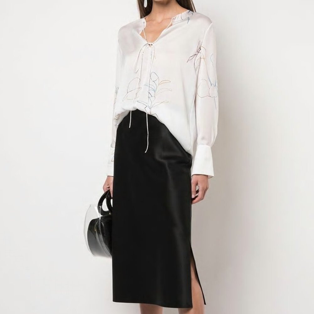 NWT Theory Fluid Long Sleeve Silk Tunic Blouse Top Size P(XS),‎ L